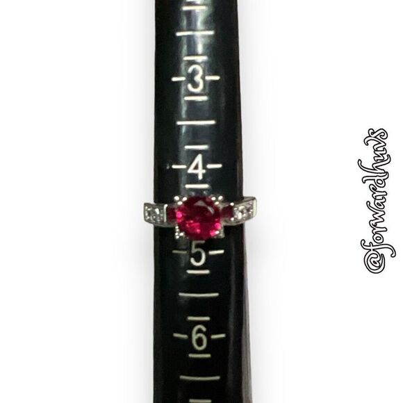 Bundle Sale 3 for $15 | Red Glass Silver Tone Ring | Size 4.5 - Picture 1 of 7